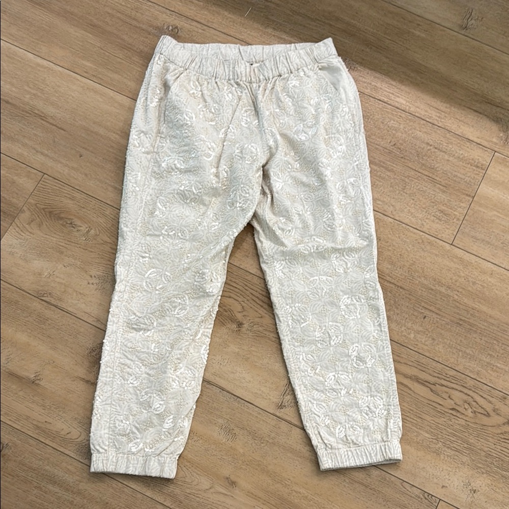Jcrew Cream Floral sequin Joggers